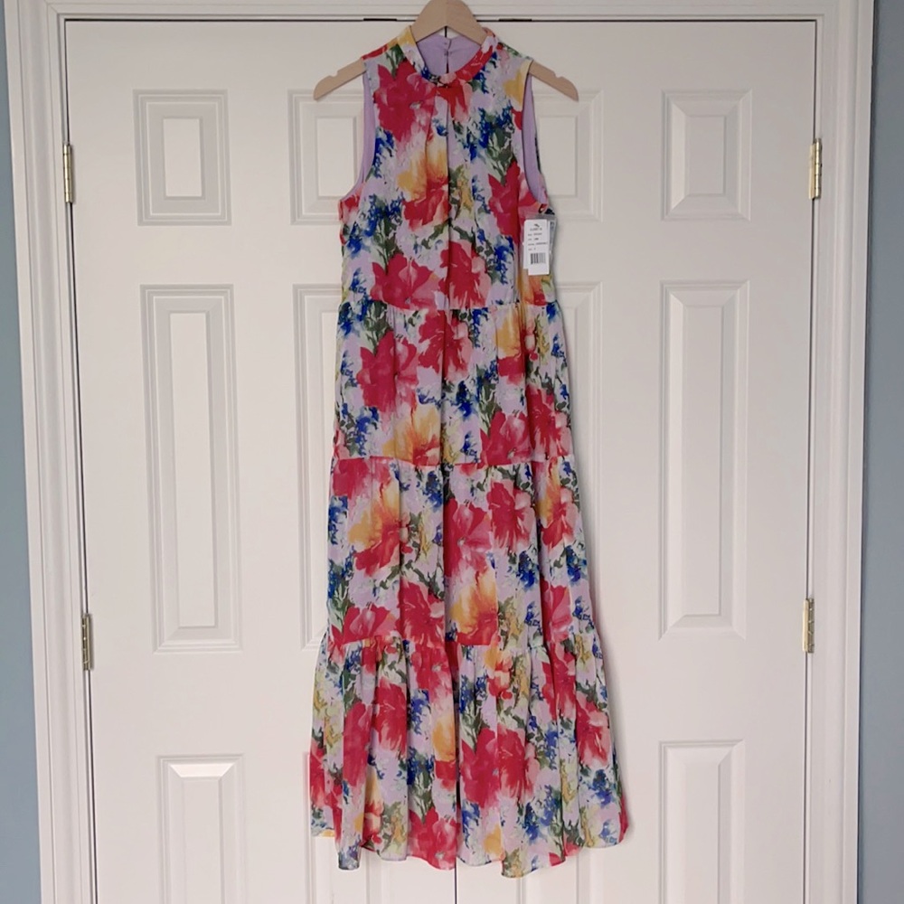 Donna Ricco Tiered Maxi Lavender floral Dress